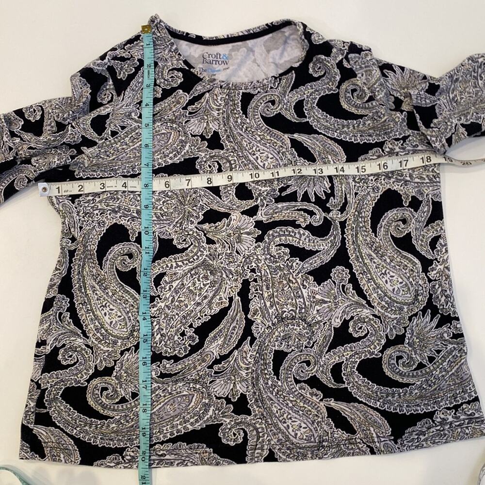 Croft & Barrow The Classic T Long Sleeve Paisley Cropped Round Neck Shirt Sz PM - Picture 5 of 7